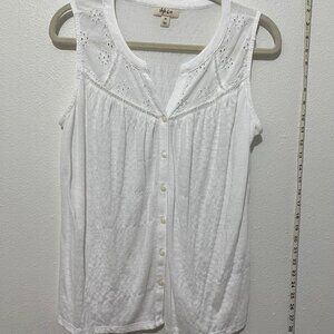 Style and Co White Eyelet Sleeveless Tank Top Size OX